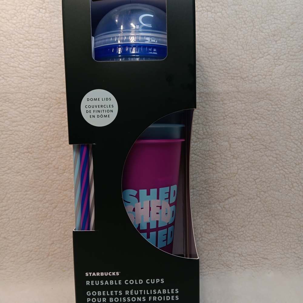 Starbucks Reusable Cold Cup in Magenta with Light Blue Accents